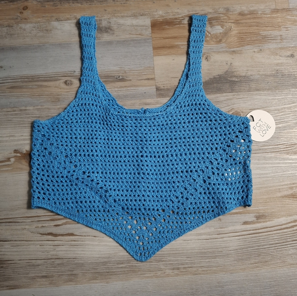 Asymmetrical Blue Cropped Tank Top